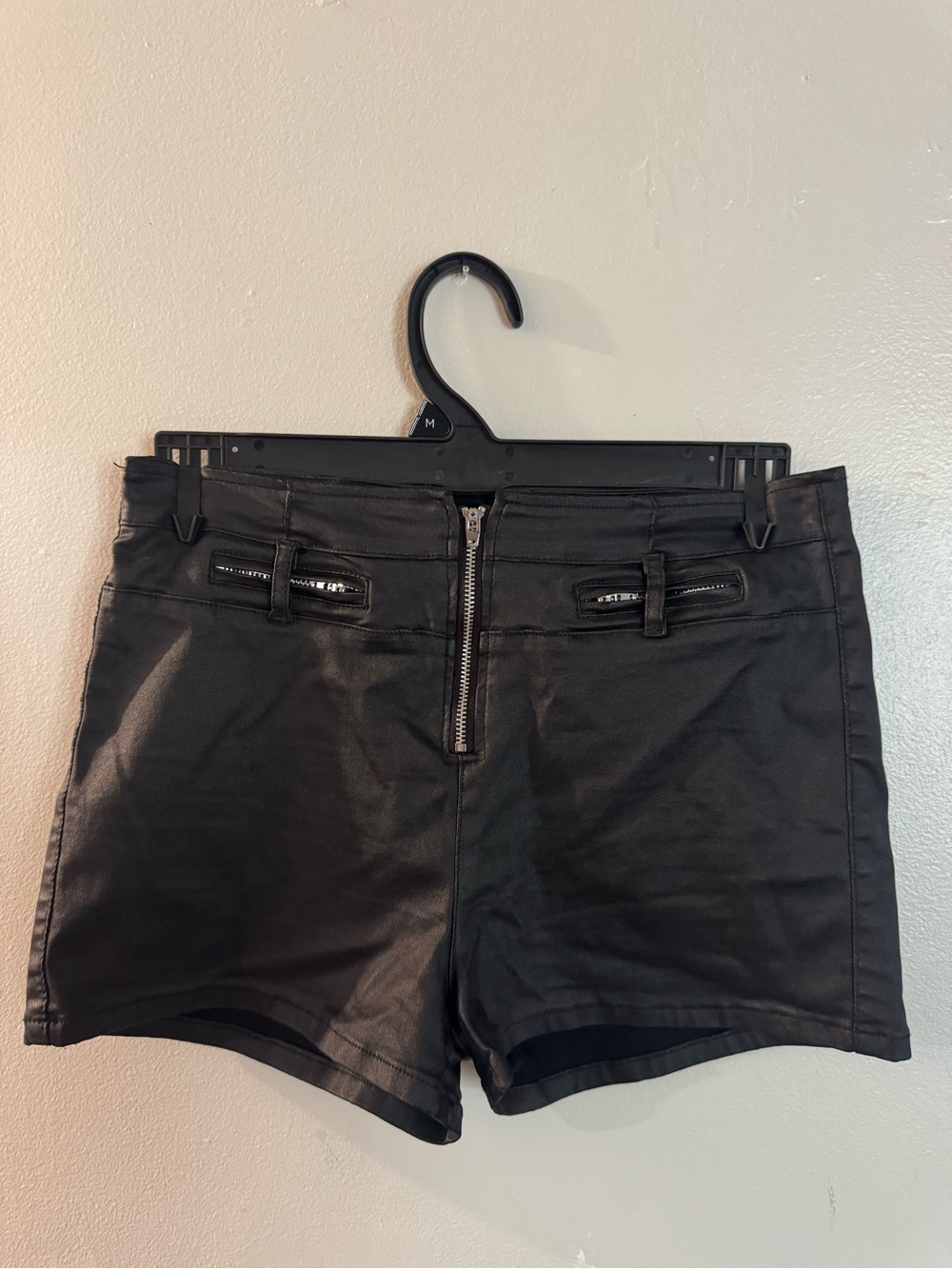 Black Women's High-Rise Zip Front Shorts